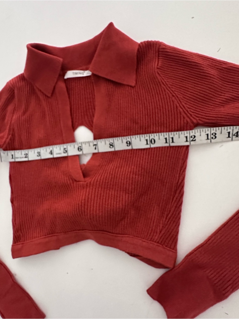 TIMING Ribbed Open-Back & Front Cutout Cropped Sweater (Rust / Size S) - Picture 3 of 7